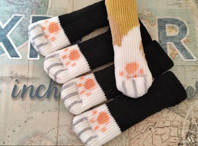 Cute Cat Paw Furniture Socks Floor Protectors Door Handle Covers Set of 5