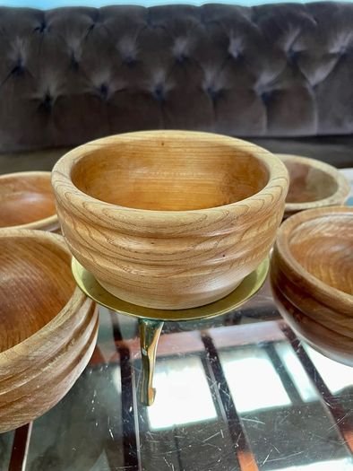 Rare Set 6 Rustic Irish Wood Turned Beehive Style Bowls Retos Shannon 1970s
