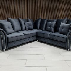 Olympia Grey Corner & 3+2+1 Plush Fabric Sofa