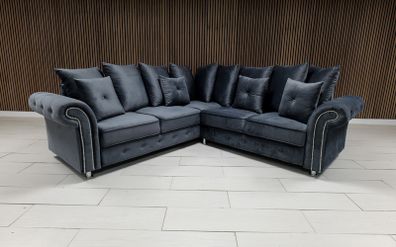 Olympia Grey Corner & 3+2+1 Plush Fabric Sofa