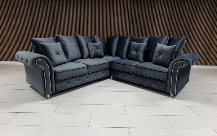 Olympia Grey Chester Arms Plush Velvet Fabric Sofa