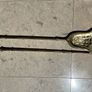 Vintage brass& leaded glass fire screen and brass accessories Image 3