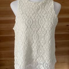 Mango top blouse crochet lace off white sleeveless size M brand new