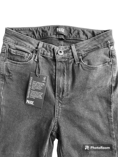 Paige Hoxton Ankle length Ripped Knee Distressed Straight Jeans in Washed Black 24