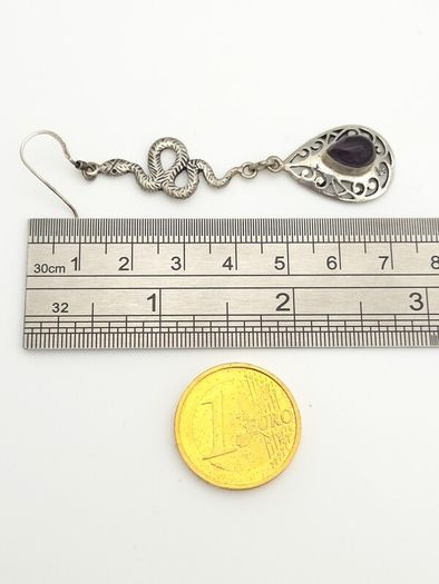 Vintage 925 Sterling Silver & Colour Changing Amethyst Witchy Gothic Snake Earrings