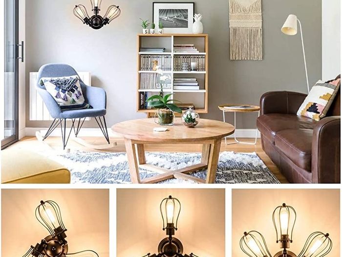 Vintage Ceiling Lights Adjustable Socket Industrial Chandeliers Metal Wire Cage Lamp Semi-Flush Mount Rustic Ceiling Indoor Home Retro Lighting Fixture 3-Light(Bulbs Not Included) MULTIPLE COLOURS AVAILABLE (FREE POSTAGE)