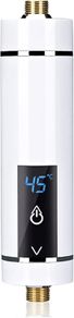Instant Electric Water Heater, 3500W Mini Instantaneous Water Heater Without Tank Intelligent Instantaneous Water Heater Heater with Temperature Display for Bathroom Kitchen, UK Plug (White)