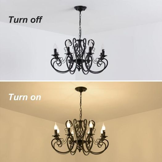 8-Light Vintage Black French Country Chandelier: