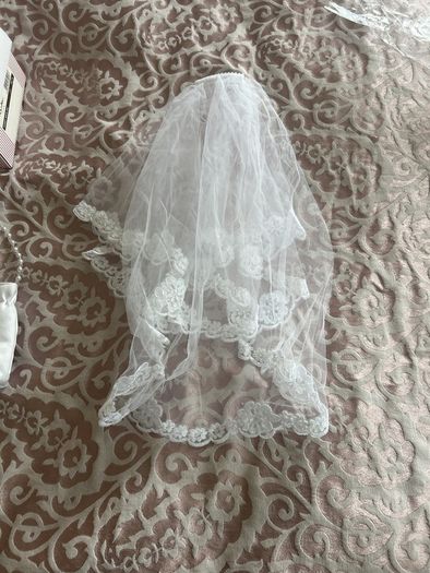communion shoes and bag veil