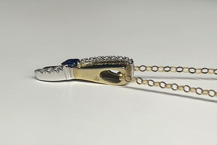 Two Tone 9ct Gold 0.06ct Diamonds and Sapphire Pendant