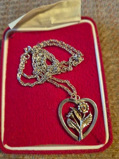 Vintage Sterling Silver Meadow Flowers in a Heart. Stamped.