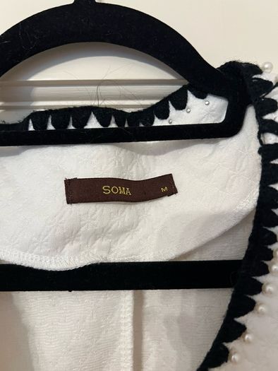 White blazer with black and pearl trim, size M