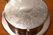 Set of 6 x Silver Plated Coasters With Storage Caddy