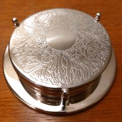 Set of 6 x Silver Plated Coasters With Storage Caddy