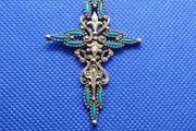 Beautiful  Fleur de Lis Decorated Cross with Turquoise Stone Inset