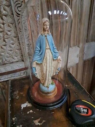 Vintage Wooden Statue/Bell Jar
