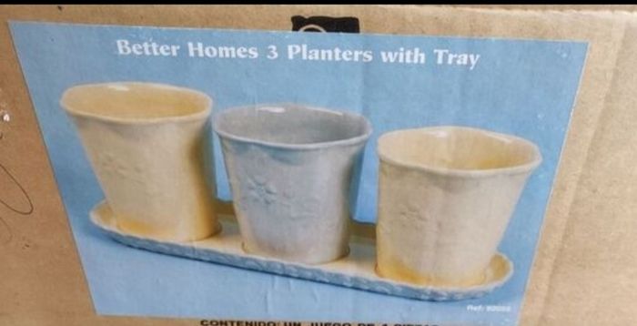 NEW HOMCO Home Interiors Country Inn Collection Quality Planters Pot Trio & Tray