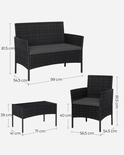 Garden Furniture Set, PE Polyrattan, Lounge Set, 4 pieces Patio Furniture, Outdoor, for Patio, Balcony, Garden