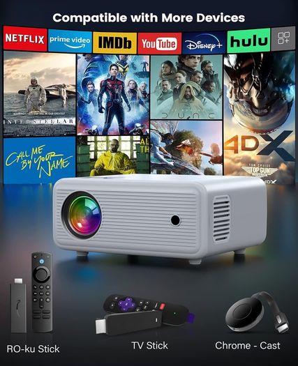 Mini Projector, ClokoWe WiFi Projector with Projector 1080P Full HD, 14000 Lux Portable Video 4K Projector Compatible with iphone TV Stick PS5 HDMI USB, Multimedia Home Movie Theater Projector