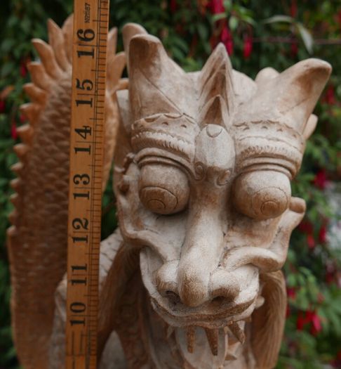 Large Beautifully Hand Carved Wooden Dragon, height 16,5 inches