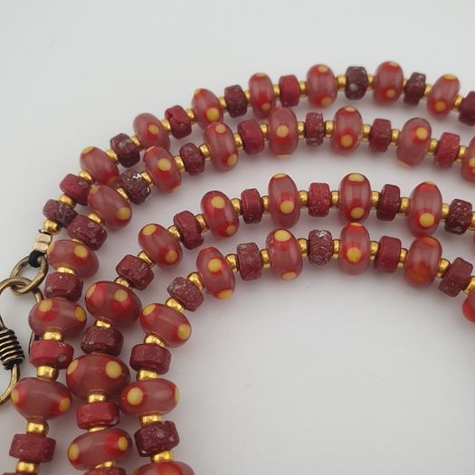 Vintage Venetian Style Tire Shape Eyes Glass Beads Necklace