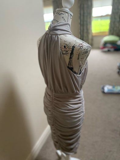 Taupe high neck ruched dress