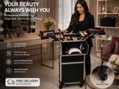 Rolling Makeup Case with Wheels Lockable Beauty Trolley Cosmetic Storage Case Black
