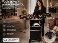 main image for ad Rolling Makeup Case with Wheels Lockable Beauty Trolley Cosmetic Storage Case Black