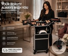 Rolling Makeup Case with Wheels Lockable Beauty Trolley Cosmetic Storage Case Black