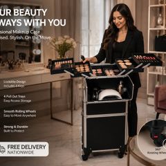 Rolling Makeup Case with Wheels Lockable Beauty Trolley Cosmetic Storage Case Black