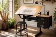Adjustable Drawing Table with Stool and 3 Drawers Drafting Desk