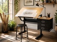 main image for ad Adjustable Drawing Table with Stool and 3 Drawers Drafting Desk