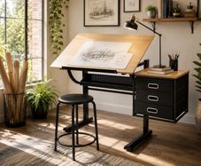 Adjustable Drawing Table with Stool and 3 Drawers Drafting Desk