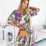 Green & Purple Floral Short Sleeve Belted Side Split Midi Dress Image 5