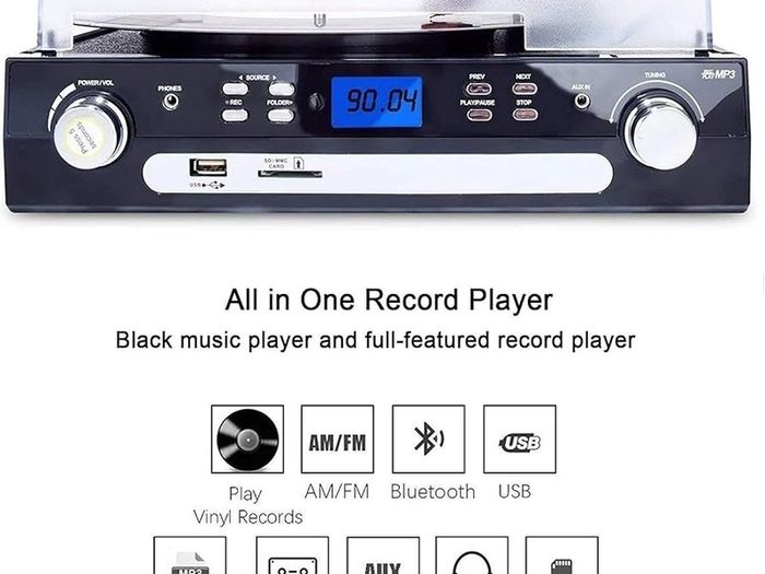 NEW SALE | Vinyl Record Player, Bluetooth Turntable with Stereo Speakers, Turntable for Vinyl to MP3 with Cassette Play, AM/FM Radio, Remote Control