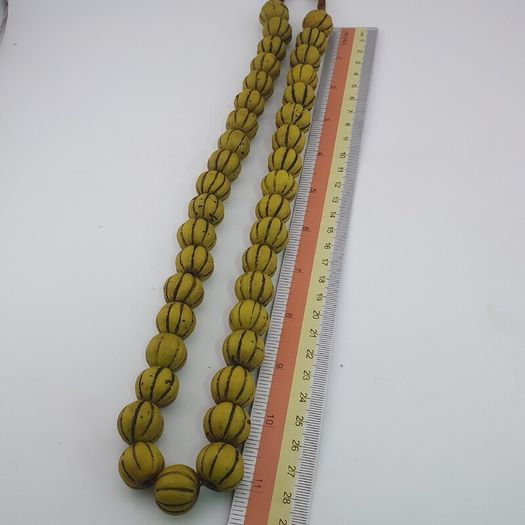 Antique African Yellow Melon Shape Glass beads Necklace Strands