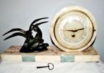 Marvelous Art  Deco Travertine Marble,agate and bronze clock