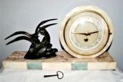 Marvelous Art  Deco Travertine Marble,agate and bronze clock