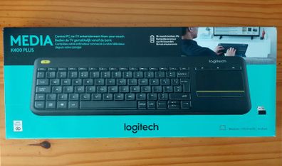 Keyboard, Logitech K400 Plus Wireless Touch TV Keyboard With Easy Media Control and Built-in Touchpad, new, unopened.