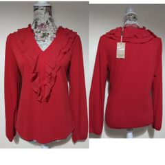 Red Ruffle Gallery Top, New With Tags