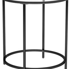 _Round Small Coffee Table Glass Table with Metal Frame Bedside Table Sofa Table Balcony Tempered Glass Black