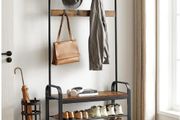 Vintage Coat Rack with Removable Hooks, Bench and Shoe Rack 2 Mesh Shelves Industrial Design