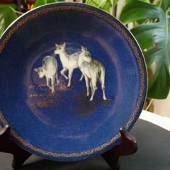 Wedgwood Powder Blue Lustre Plate Ground Animal Series Porcelain Antique James Hodgkiss SUPER RARE
