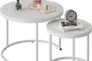 Round Coffee Table for Living Room,Nest of Tables Set of 2,White Center Tea Table with Metal Frame, End Side table for Small Space/Living Room/Bedroom, White, 60 x 60 x 50cm