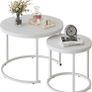 Round Coffee Tables, Set of 2 End Table, Nesting Tables, Side Table with Metal Frame for Living Room/Bedroom/Balcony/Office/Apartment, Diameter 23.6/15.7 IN (White Frame, White Top) Image 2