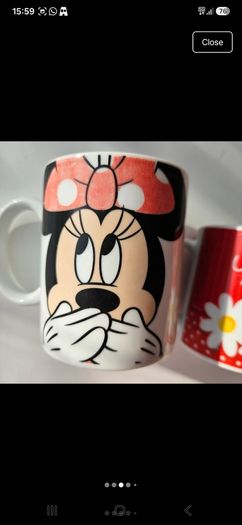 Set of Two Disney Minnie Mouse Ceramic Mugs Red White Polka Dot Cups