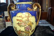 Vintage Twin Handled Japanese Cobalt Blue &amp; Gold Lidded Urn or Amphora Vase, Postage available or Collection
