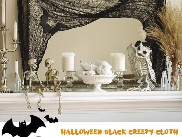 3 Pack Halloween Creepy Cloth 79 x 30 Inch, Spooky Halloween Polyester Scary Gauze Cloth Doorways Giant Tapestry for Halloween Decorations Outdoor Yard Home Wall Decor (Black)