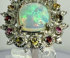 Ethiopian Opal, White Zircon Multi-Tourmaline Cosmo Ring