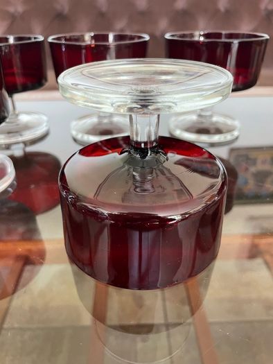 6 Vintage MCM Luminarc Cavalier Ruby Red with Smoked Glass Bowl Dessert Glasses Sherbet Cups French 1960 70s